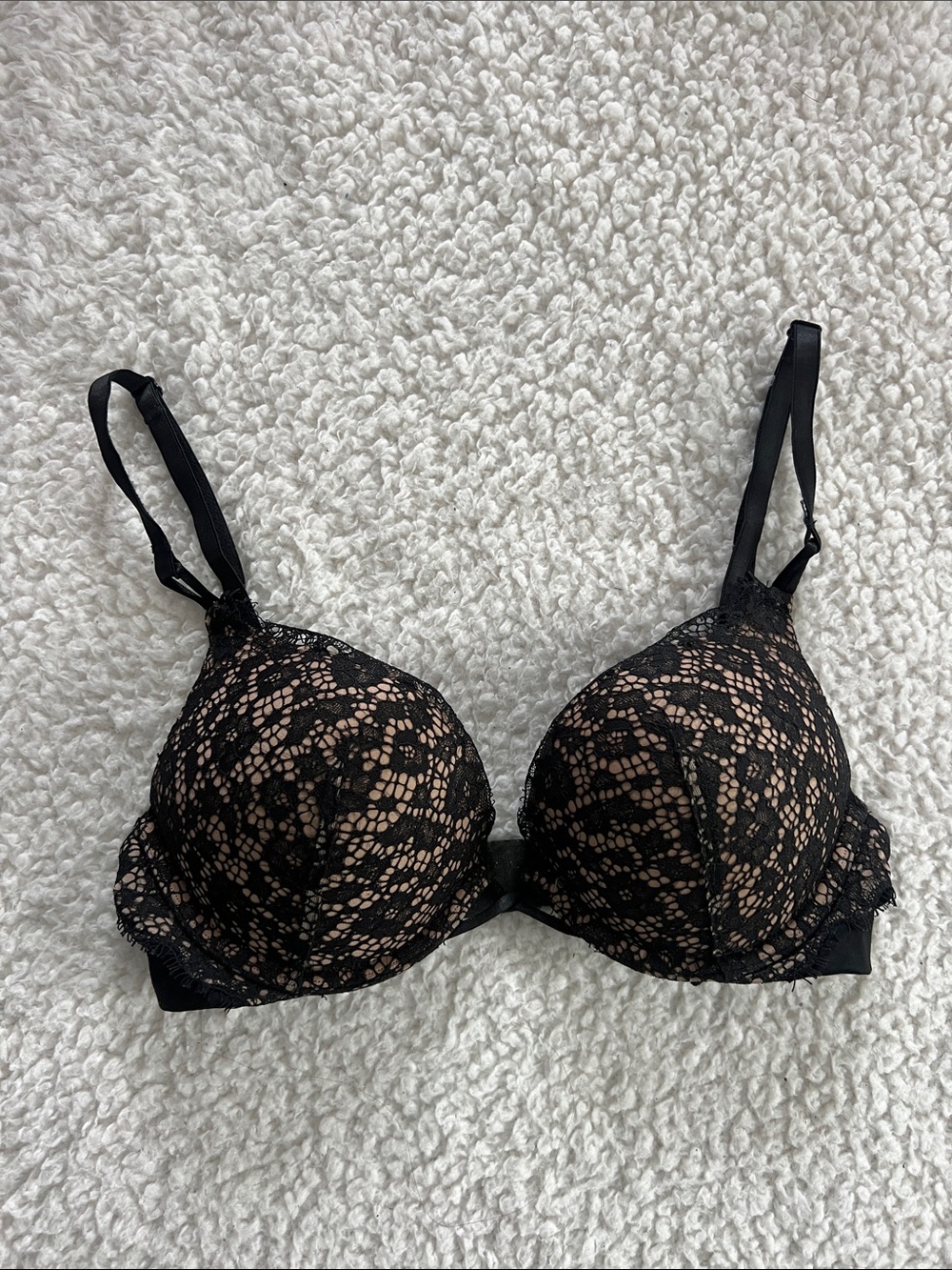 Victoria's Secret Black Lace Overlay Bra with Nude Lining